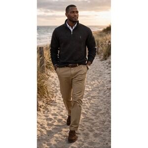 Polo Ralph Lauren Logo Cotton-Blend 1/4 Zip Sweatshirt Charcoal Small Pony Prep